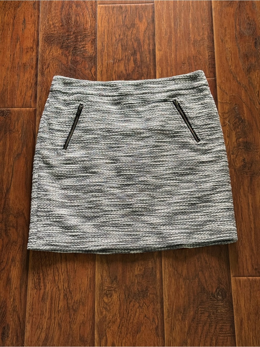 LOFT Gray Textured Knit Mini Skirt with Zip Details